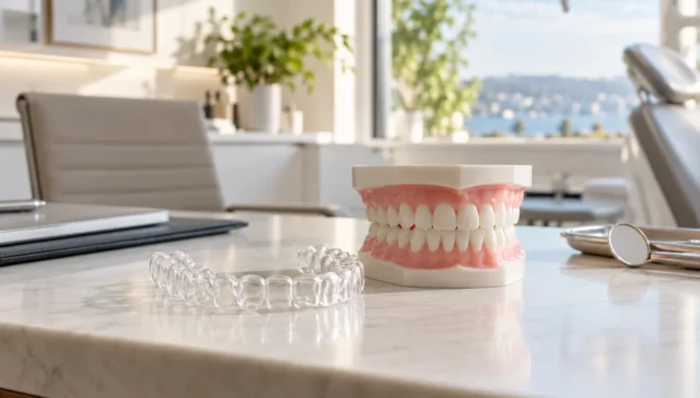 Diş hekimi ile modern klinikte yapılan tedavi planlama görüşmesi