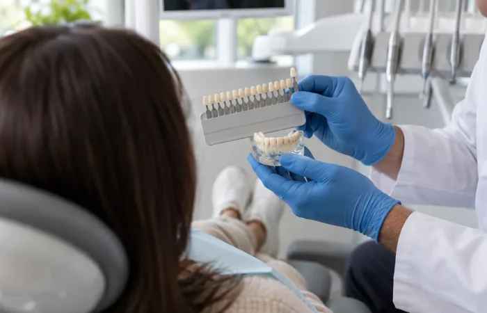 Diş hekimi ile modern klinikte yapılan tedavi planlama görüşmesi